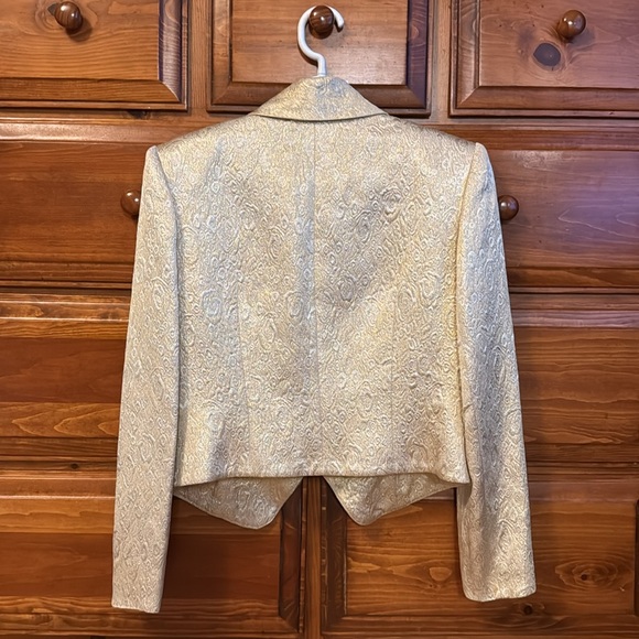 VINTAGE LIDA BADAY Blazer Champagne Gold Shimmer Brocade Padded Shoulder. - Picture 2 of 3